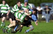 14 October 2000; Myles O'Reilly of Barnhall is tackled by Mark Cuddihy (7) and Stuart Pringle of Naas during the AIB Division 3 Rugby League match between Naas and Barnhall at Naas Rugby Club in Kildare. Photo by Damien Eagers/Sportsfile
