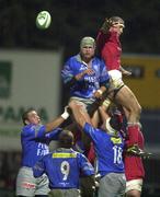 14 October 2000; Jeremy Davidson of Castres wins possession from the line-oute ahead of John Langford of Munster during the Heineken Cup Pool 1 match between Castres and Munster at the Stade Pierre Antoine in Castres, France. Photo by Matt Browne/Sportsfile