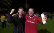 14 October 2000; Tom Tierney, left, and Frank Sheadhan of Munster celebrate following the Heineken Cup Pool 1 match between Castres and Munster at the Stade Pierre Antoine in Castres, France. Photo by Matt Browne/Sportsfile