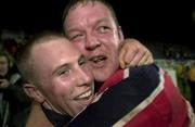 14 October 2000; Peter Stringer, left, and Mick Galwey of Munster celebrate following the Heineken Cup Pool 1 match between Castres and Munster at the Stade Pierre Antoine in Castres, France. Photo by Matt Browne/Sportsfile
