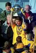 14 October 2000; Na Fianna captain Mick Galvin lifts the cup after his side defeated Kilmacud Crokes. Dublin County Senior Football Final, Na Fianna v Kilmacud Crokes, Parnell Park, Dublin. Picture credit; Damien Eagers/SPORTSFILE