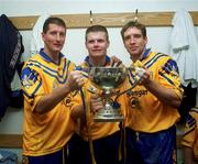 14 October 2000; Na Fianna players with the cup from left, captain Mick Galvin, Dessie Farrell and Kieran McGeeney lifts the cup after his side defeated Kilmacud Crokes. Dublin County Senior Football Final, Na Fianna v Kilmacud Crokes, Parnell Park, Dublin. Picture credit; Damien Eagers/SPORTSFILE