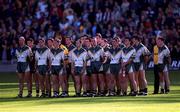15 October 2000; The Ireland team stand for the national anthem prior to the International Rules Series Second Test match between Ireland and Australia at Croke Park in Dublin. Photo by Brendan Moran/Sportsfile