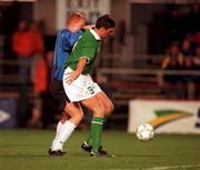 11 October 2000; Niall Quinn of Ireland in action against Marek Lamslau of Estonia during the World Cup 2002 Qualifying group 2 match between Republic of Ireland and Estonia at Lansdowne Road in Dublin. Photo by David Maher/Sportsfile
