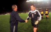 11 October 2000; Alan Kelly of Ireland shakes hands with manager Mick McCarthy following the World Cup 2002 Qualifying group 2 match between Republic of Ireland and Estonia at Lansdowne Road in Dublin. Photo by David Maher/Sportsfile