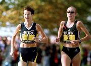 15 October 2000; Sonia O'Sullivan of Ireland, left, and Paula Radcliffe of Great Britain during the Loughrea 5 Mile Road Race in Loughrea, Galway. Photo by Damien Eagers/Sportsfile
