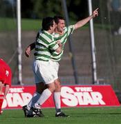 15 October 2000; Bill Byrne, right, of Shamrock Rovers celebrates after scoring his side's first goal during the Eircom League Premier Division match between Shamrock Rovers and Cork City at Morton Stadium in Dublin. Photo by Aoife Rice/Sportsfile