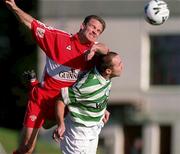 15 October 2000; Declan Day of Cork City in action against Tony Grant of Shamrock Rovers during the Eircom League Premier Division match between Shamrock Rovers and Cork City at Morton Stadium in Dublin. Photo by Aoife Rice/Sportsfile