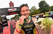 9 August 2015; Denis Chevrot, France, fought off stiff competition to take the gold medal at today’s inaugural IRONMAN 70.3 Dublin. Dublin City Council hosted the competition which saw over 2500 athletes complete a 1.2 mile swim in Scotsman’s Bay in Dun Laoghaire, before mounting their bikes to travel through Dublin and west of the city for a 56 mile cycle, to return to the Phoenix Park for the 13.1 mile half-marathon.    1,500 Irish athletes took part in today’s event and 1,000 international athletes from 40 countries travelled to Dublin to compete in the gruelling competition. Chesterfield Avenue, Phoenix Park, Dublin. Picture credit: David Maher / SPORTSFILE