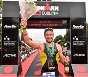 9 August 2015; Denis Chevrot, France, fought off stiff competition to take the gold medal at today’s inaugural IRONMAN 70.3 Dublin. Dublin City Council hosted the competition which saw over 2500 athletes complete a 1.2 mile swim in Scotsman’s Bay in Dun Laoghaire, before mounting their bikes to travel through Dublin and west of the city for a 56 mile cycle, to return to the Phoenix Park for the 13.1 mile half-marathon.    1,500 Irish athletes took part in today’s event and 1,000 international athletes from 40 countries travelled to Dublin to compete in the gruelling competition. Chesterfield Avenue, Phoenix Park, Dublin. Picture credit: David Maher / SPORTSFILE