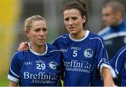 8 August 2015; A dejected Beth Farrelly McGee and Sheila Reilly, Cavan, after the game. TG4 Ladies Football All-Ireland Senior Championship Qualifier, Round 2, Cavan v Monaghan. Kingspan Breffni Park, Cavan. Picture credit: Oliver McVeigh / SPORTSFILE