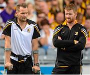 9 August 2015; Injured Kilkenny players Jackie Tyrell, left, and Richie Power on the pitch before the game. GAA Hurling All-Ireland Senior Championship, Semi-Final, Kilkenny v Waterford. Croke Park, Dublin. Picture credit: Piaras Ó Mídheach / SPORTSFILE