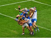9 August 2015; Waterford players, left to right, Stephen O'Keeffe, Noel Connors, and Barry Coughlan, in action against Ger Aylward, left, and TJ Reid, Kilkenny. GAA Hurling All-Ireland Senior Championship, Semi-Final, Kilkenny v Waterford. Croke Park, Dublin. Picture credit: Dáire Brennan / SPORTSFILE