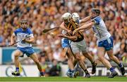 9 August 2015; Michael Fennelly, Kilkenny, gets a handpass away under pressure from Shane Fives and Kevin Moran, right, Waterford. GAA Hurling All-Ireland Senior Championship, Semi-Final, Kilkenny v Waterford. Croke Park, Dublin. Picture credit: Brendan Moran / SPORTSFILE