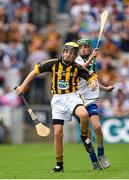 9 August 2015; Conor Burke, St Mark's SNS, Springfield, Dublin, representing Kilkenny,  in action against Brody Murphy, Ballymurn NS, Enniscorthy, Wexford, representing Waterford, during the Cumann na mBunscol INTO Respect Exhibition Go Games 2015 at Kilkenny v Waterford - GAA Hurling All-Ireland Senior Championship Semi-Final. Croke Park, Dublin. Picture credit: Stephen McCarthy / SPORTSFILE