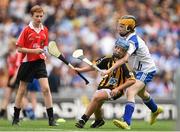 9 August 2015; Thomas Lonergan, Dunboyne SNS, Meath, representing Kilkenny,  in action against Noah Coyne Tyrell, St Mary’s NS, Mullingar, Westmeath, representing Waterford, during the Cumann na mBunscol INTO Respect Exhibition Go Games 2015 at Kilkenny v Waterford - GAA Hurling All-Ireland Senior Championship Semi-Final. Croke Park, Dublin. Picture credit: Stephen McCarthy / SPORTSFILE