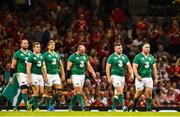 8 August 2015; Ireland players, from left, Dan Tuohy, Paddy Jackson, Chris Henry, Rory Best, Dave Kilcoyne and Michael Bent, after conceding a try. Rugby World Cup Warm-Up Match, Wales v Ireland, Millennium Stadium, Cardiff, Wales. Picture credit: Ramsey Cardy / SPORTSFILE