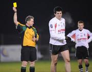 3 January 2009; Tomas Cleary, Sligo, is given the yellow card. FBD Connacht League, Section 2, Sligo v Galway, Tourlestrane, Sligo. Picture credit: Ray Ryan / SPORTSFILE