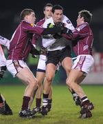 3 January 2009; Sean Davy, Sligo, in action against Tomas Huges and Diarmaid Blake, Galway. FBD Connacht League, Section 2, Sligo v Galway, Tourlestrane, Sligo. Picture credit: Ray Ryan / SPORTSFILE