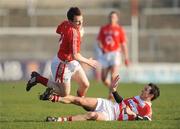 4 January 2009; Gerard McCarthy, Cork, is tackled by Ross O'Dwyer, C.I.T. McGrath Cup Preliminary Round, Cork v Cork Institute of Technology, Pairc Ui Rinn, Cork. Picture credit: Brendan Moran / SPORTSFILE