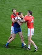 8 August 2015; Justin McMahon, left, and Cathal McCarron, Tyrone, get involved in a scuffle with Owen Duffy, Monaghan. GAA Football All-Ireland Senior Championship, Quarter-Final, Monaghan v Tyrone. Croke Park, Dublin. Picture credit: Dáire Brennan / SPORTSFILE