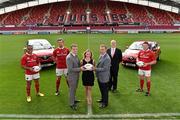 11 August 2015; Pictured at the announcement that Kearys Renault are the new Official Vehicle Sponsor to Munster Rugby were, from left, Munster player Francis Saili, Munster player Dave Foley, Brendan Keary, Dealer Principal at Keary Renault, Amy Meehan, Marketing Manager at Keary Renault, Munster Chief Executive Garrett Fitzgerald, Enda Lynch, Commercial & Marketing Manager, and Munster player Mike Sherry. The landmark sponsorship deal was announced in Thomond Park today, ahead of the first game in the Kearys Renault Series kicking off this Friday with Munster taking on Grenoble in Thomond Park. The partnership will see Kearys Renault drive forward with the senior provincial rugby team until June 2018. Thomond Park, Limerick. Picture credit: Matt Browne / SPORTSFILE