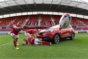11 August 2015; Pictured at the announcement that Kearys Renault are the new Official Vehicle Sponsor to Munster Rugby were Munster's Francis Saili, left, with Mike Sherry and Dave Foley. The landmark sponsorship deal was announced in Thomond Park today, ahead of the first game in the Kearys Renault Series kicking off this Friday with Munster taking on Grenoble in Thomond Park. The partnership will see Kearys Renault drive forward with the senior provincial rugby team until June 2018. Thomond Park, Limerick. Picture credit: Matt Browne / SPORTSFILE