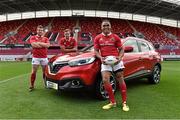 11 August 2015; Pictured at the announcement that Kearys Renault are the new Official Vehicle Sponsor to Munster Rugby were Munster's Francis Saili, right, with Mike Sherry and Dave Foley. The landmark sponsorship deal was announced in Thomond Park today, ahead of the first game in the Kearys Renault Series kicking off this Friday with Munster taking on Grenoble in Thomond Park. The partnership will see Kearys Renault drive forward with the senior provincial rugby team until June 2018. Thomond Park, Limerick. Picture credit: Matt Browne / SPORTSFILE