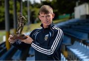 11 August 2015; Ryan Swan, UCD, with his SSE Airtricity player of the month award for July 2015. Belfield Bowl, Belfield, UCD, Dublin. Picture credit: Seb Daly / SPORTSFILE