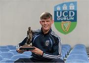 11 August 2015; Ryan Swan, UCD, with his SSE Airtricity player of the month award for July 2015. Belfield Bowl, Belfield, UCD, Dublin. Picture credit: Seb Daly / SPORTSFILE