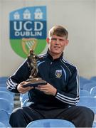 11 August 2015; Ryan Swan, UCD, with his SSE Airtricity player of the month award for July 2015. Belfield Bowl, Belfield, UCD, Dublin. Picture credit: Seb Daly / SPORTSFILE