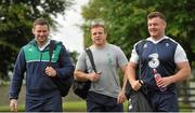 11 August 2015; Ireland's Fergus McFadden, left, Sean Cronin and Dave Kilcoyne, right, arrive for squad training. Ireland Rugby Squad Training. Carton House, Maynooth, Co. Kildare. Picture credit: Sam Barnes / SPORTSFILE