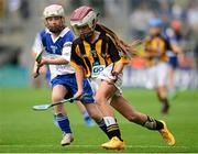 9 August 2015; Kate Crilly, Foley PS, Tassagh, Armagh, representing Kilkenny, in action against Aoife Gray, Stonepark NS, Stonepark, Longford, during the Cumann na mBunscol INTO Respect Exhibition Go Games 2015 at Kilkenny v Waterford - GAA Hurling All-Ireland Senior Championship Semi-Final. Croke Park, Dublin. Picture credit: Piaras Ó Mídheach / SPORTSFILE