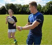 12 August 2015; Leinster Academy players Steve Crosbie, pictured, and Ian Fitzpatrick dropped in to a training session at the Bank of Ireland School of Excellence in the King's Hospital, Palmerstown, Dublin. Picture credit: Cody Glenn / SPORTSFILE