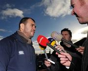 13 January 2009; Leinster head coach Michael Cheika speaking to radio journalists after a press conference ahead of their Heineken Cup Pool 2 match against London Wasps. Bective Rangers Clubhouse, Donnybrook, Dublin. Picture credit: Brian Lawless / SPORTSFILE