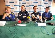 13 January 2009; Leinster head coach Michael Cheika, second from left, shares a joke with players, from left, Leo Cullen, Luke Fitzgerald, and Malcolm O'Kelly, at a press conference ahead of their Heineken Cup Pool 2 match against London Wasps. Bective Rangers Clubhouse, Donnybrook, Dublin. Picture credit: Brian Lawless / SPORTSFILE
