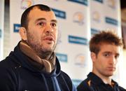 13 January 2009; Leinster head coach Michael Cheika, left, and Luke Fitzgerald at a press conference ahead of their Heineken Cup Pool 2 match against London Wasps. Bective Rangers Clubhouse, Donnybrook, Dublin. Picture credit: Brian Lawless / SPORTSFILE