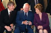 13 January 2009; Captain of the Down All-Ireland football team Joe Lennon shows pictures on the back of his camera to President Mary McAleese as Dan McCartan, left, looks on during the Down 1968 All-Ireland football team's visit to Áras an Uachtaráin. Dan and Joe won three All-Ireland medals each in 1960, 1961 and 1968. Áras an Uachtaráin, Phoenix Park, Dublin. Photo by Sportsfile