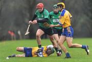 11 January 2009; Joe Canning, Limerick IT, in action against Conor McMahon and Tony Griffin, right, Clare. Waterford Crystal Cup Quarter-Final, Clare v Limerick IT, Meelick, Clare. Picture credit: Brian Lawless / SPORTSFILE