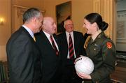 13 January 2009; Paddy Doherty and Sean O'Neill, right, who both won three All-Ireland medals with Down in 1960, 1961 and 1968, share a joke with President McAleese's husband Martin and her aide-de-camp Niamh O'Mahony, who is daughter of Mayo football manager John O'Mahony, during the Down 1968 All-Ireland football team's visit to Áras an Uachtaráin. Áras an Uachtaráin, Phoenix Park, Dublin. Photo by Sportsfile