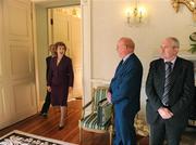 13 January 2009; President Mary McAleese and her husband Martin greet captain of the Down All-Ireland football team Joe Lennon and Mickey Cole, right, who played right half forward during the Down 1968 All-Ireland football team visit to Áras an Uachtaráin. Áras an Uachtaráin, Phoenix Park, Dublin. Photo by Sportsfile