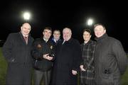 14 January 2009; At the official switching on of the new flloodlights at Brewster Park tonight were, from left to right, Peter Quinn, Tom Daly, President Ulster council GAA, Mark Morris, vice Chairman, Enniskillen Gaels GFC, Peter Carty, Fermanagh County Chairman, Fionuala Donegan, Secretary Enniskillen Gaels GFC and Fr Brian D'Arcy. Gaelic Life Dr. McKenna Cup, Section A, Round 3, Fermanagh v UUJ, Enniskillen, Co. Fermanagh. Picture credit: Oliver McVeigh / SPORTSFILE