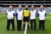 8 August 2015; Referee Noel Mooney and his umpires, Michael Mooney, Martin Sheridan, Berney Quinn, and Michael Graham, before the game. GAA Football All-Ireland Junior Championship Final, Kerry v Mayo. Croke Park, Dublin. Picture credit: Ray McManus / SPORTSFILE