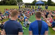 12 August 2015; Leinster Academy players Steve Crosbie and Ian Fitzpatrick dropped in to a training session at the Bank of Ireland School of Excellence in the King's Hospital, Palmerstown, Dublin. Picture credit: Cody Glenn / SPORTSFILE