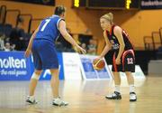 11 January 2009; Eva Cunningham, Tolka Rovers, in action against Michelle Aspell, Bausch and Lomb Wildcats. Basketball Ireland Women's SuperLeague National Cup Semi-Final 2008, Tolka Rovers v Bausch and Lomb Wildcats, National Basketball Arena, Tallaght, Dublin. Picture credit: Stephen McCarthy / SPORTSFILE