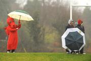 14 January 2009; Wesley College rugby fans including their mascot watch on during the match despite the bad weather. Leinster Schools Vinnie Murray Senior Cup First Round - Section B, Newpark v Wesley College, Kiltiernan, Co. Dublin. Picture credit: Brian Lawless / SPORTSFILE