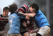 14 January 2009; Johan Van der Flier, Wesley College, is tackled by Zac Jungmann, left, and Conor Geoghegan, Newpark. Leinster Schools Vinnie Murray Senior Cup First Round - Section B, Newpark v Wesley College, Kiltiernan, Co. Dublin. Picture credit: Brian Lawless / SPORTSFILE