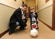 15 January 2009; Joe Miller who was introduced as the new assistant manager of Dundalk playing about with two year old Noah Connor, son of Dundalk manager Sean Connor, after the press conference. Crowne Plaza, Dundalk, Co. Louth. Photo by Sportsfile