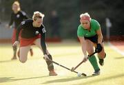 16 January 2009; Jenny McDonough, Ireland, in action against Cailie O'Hara, Canada. Women's Hockey Friendly, Ireland v Canada, National Hockey Stadium, UCD, Dublin. Photo by Sportsfile