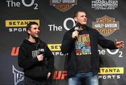 16 January 2009; Former Olympic silver medalist Wayne McCullough, left, and Former Cage Warriors light heavyweight champion Michael Bisping during a Q&A session ahead of tomorrow's UFC 93 Ultimate Fighting Championship. The O2, Dublin. Picture credit: Brian Lawless / SPORTSFILE